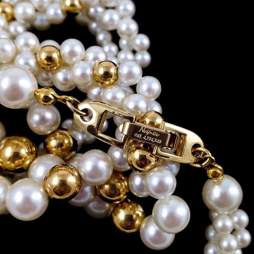 Napier Necklace Twisted Pearl +Gold Beads - Picture 6 of 8